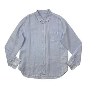 120% Lino Shirt Mens 3XL Cornflower Blue Linen Button Up Long Sleeve Pocket